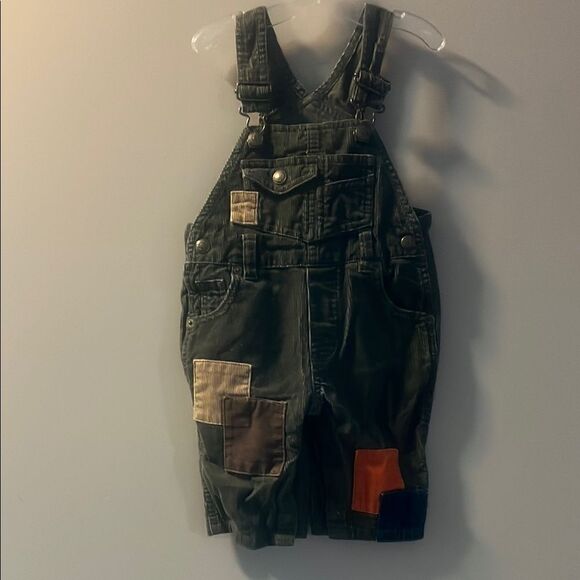 GAP Y2K Kids Olive Patchwork Overalls - Picture 1 of 6